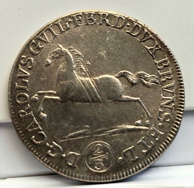 2/3 טאלר ברונסוויק־לינבורג 1800 – קרל וילהלם פרדיננד, דוכס ברונסוויק 
מטבע כסף נדיר מן הדוכסות 