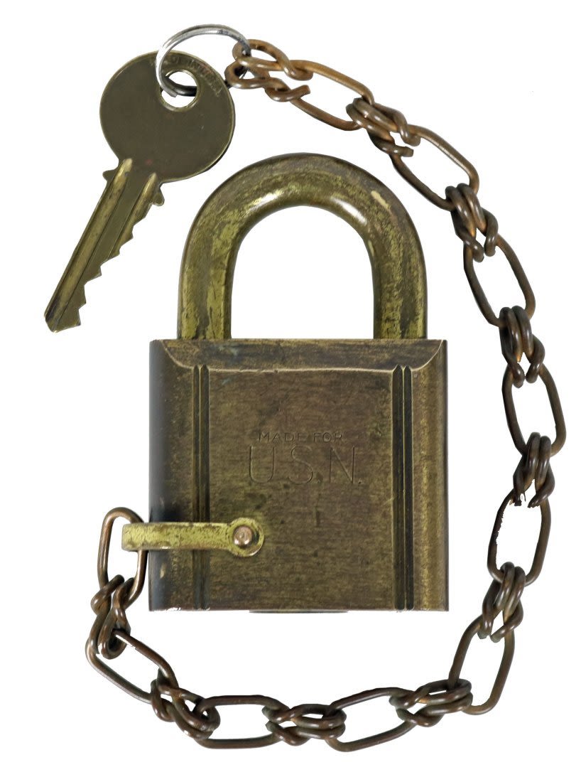 Lot 201: Old US Navy Solid Brass Yale Lock w/ Key & Chain