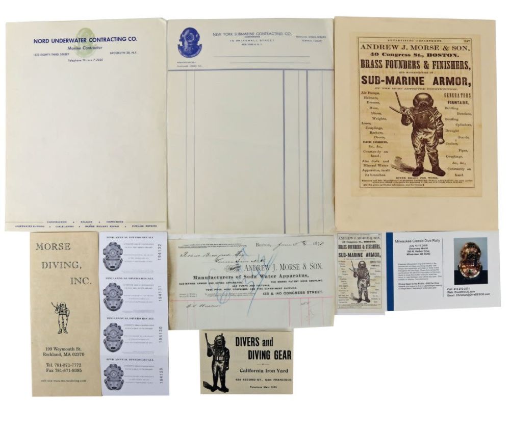 Lot 223: Vintage Diving Helmet Paper Ephemera Grouping 1