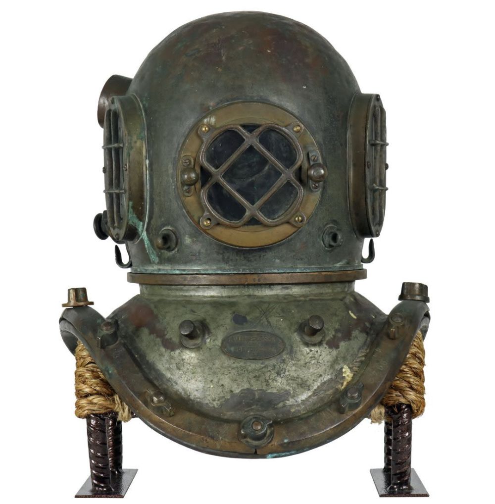 Lot 83: AJ Morse & Son 3 Light Diving Helmet 100+ Years Old
