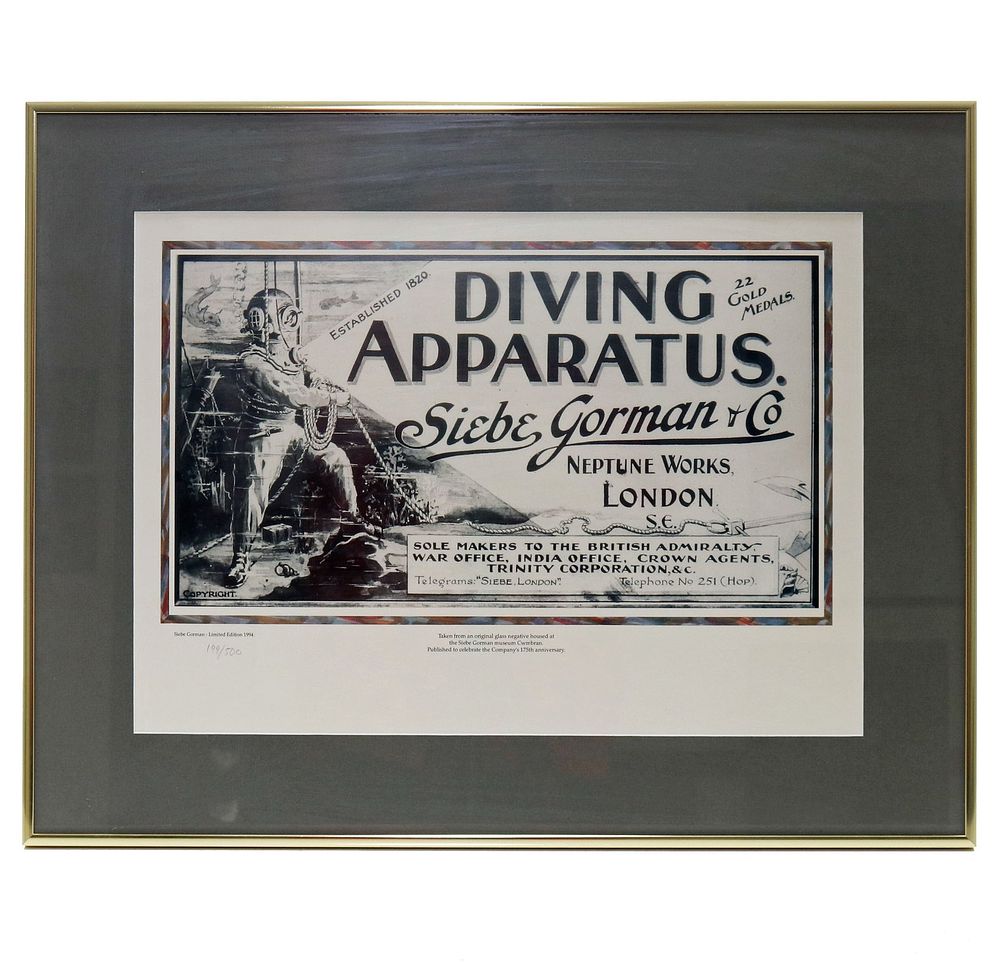 Lot 160: Siebe Gorman Diving Apparatus Ad Limited Print