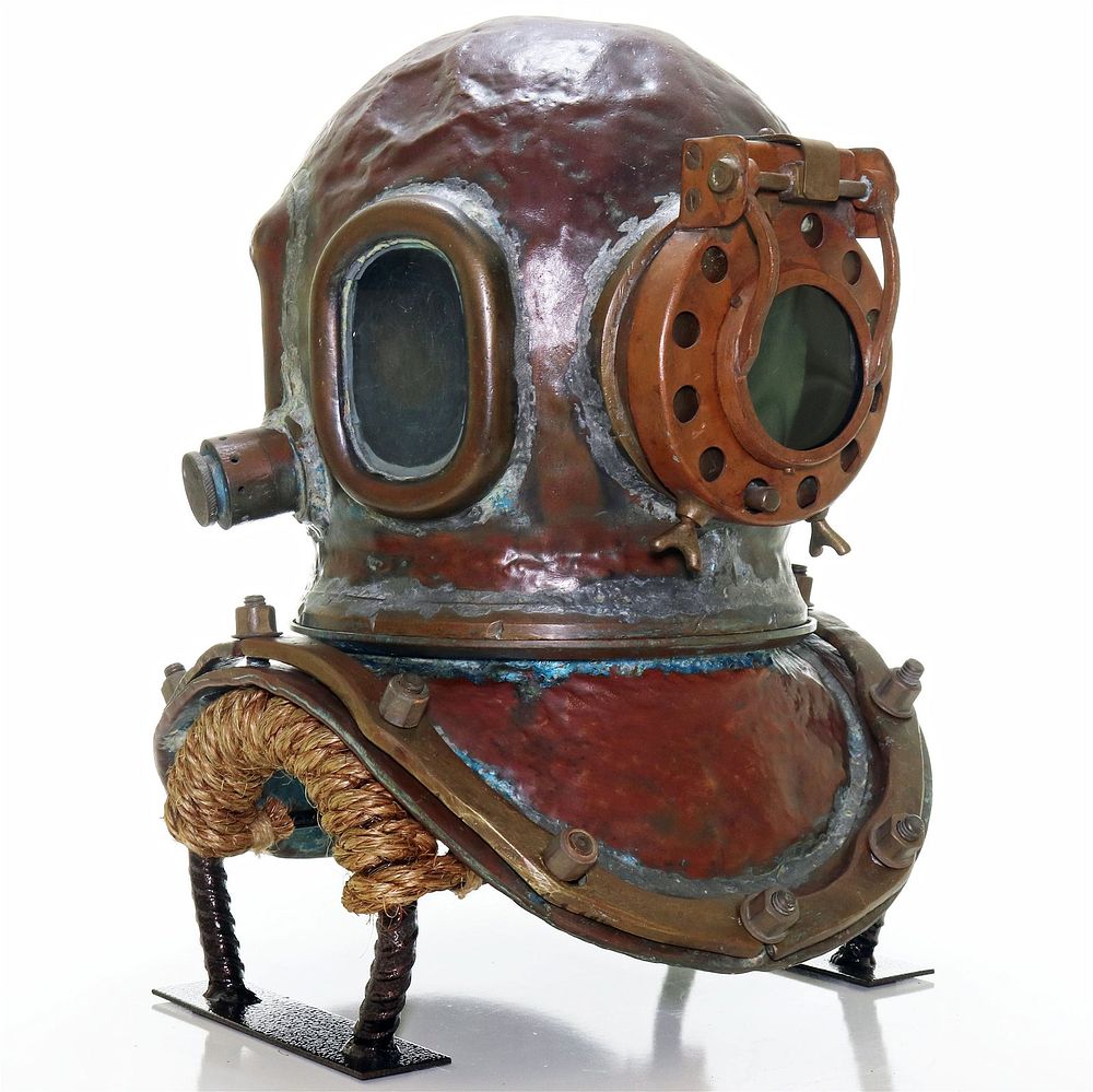 Lot 206: Chilian Antique Diving Helmet With Welding Shield