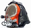 Orange Kirby Morgan KMB-10 Band Mask Diving Helmet + Parts. This is a vintage Kirby Morgan model Image - 1