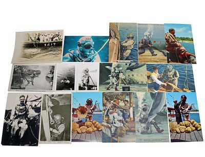 16 Photos & Postcards of US Navy Mark V & Sponge Divers. Collection of sixteen different images 
