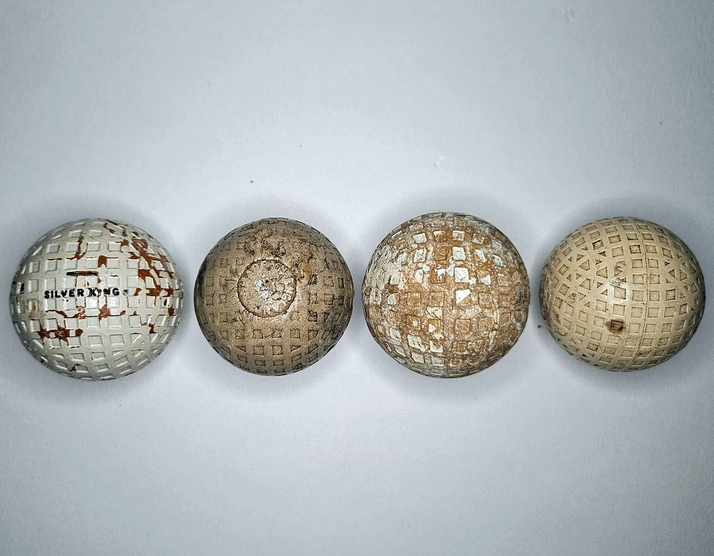 Lot 236: 4 Antique Mesh Pattern English Balls Silver King Dunlop