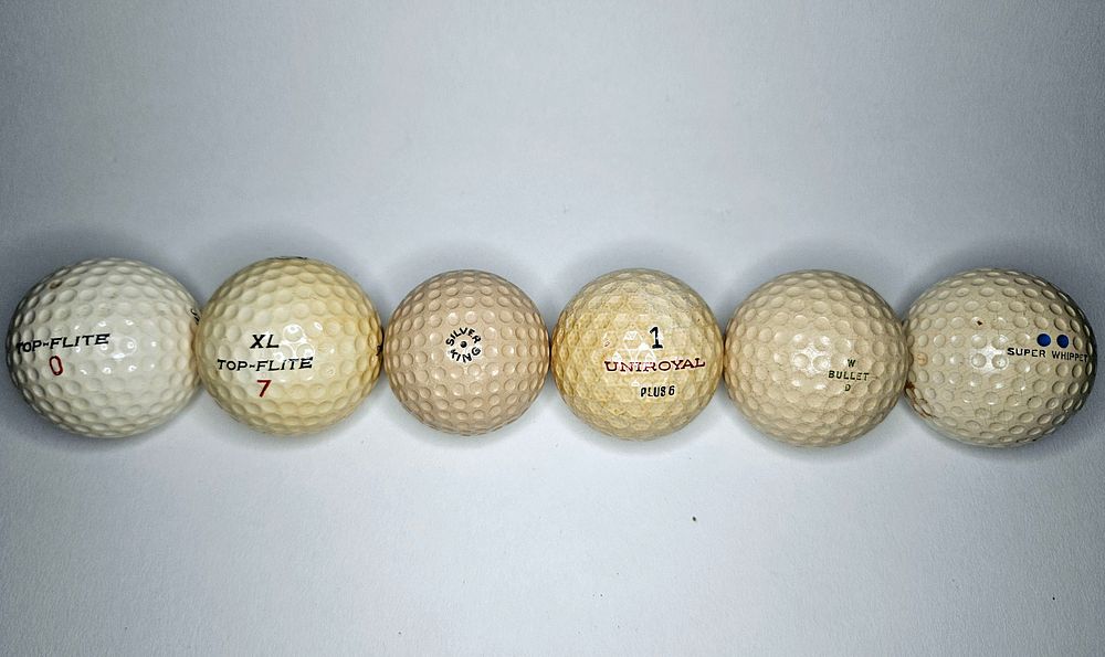 Lot 244: 6 Vintage Golf Balls Top-Flite Silver King Uniroyal Bullet Whippet