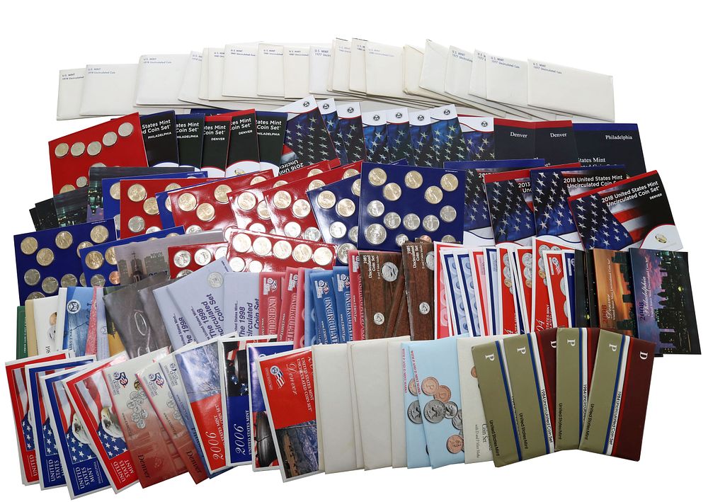Lot 282: US Mint Uncirculated Coin Sets 89 Total 1974-2018