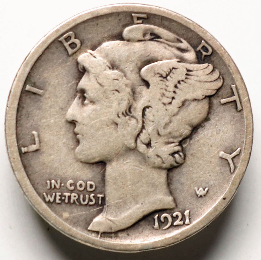 Lot 283: 1921 D Mercury Silver Dime Nice Condition