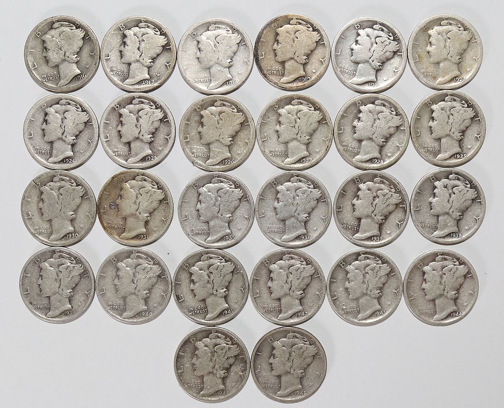 Lot 284: 1916 to 1945 Mercury Dime Complete S Mint Mark Set