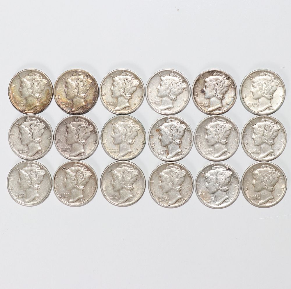 Lot 285: 1940 to 1945 Mercury Dime Complete S-D-P Mint Mark Set