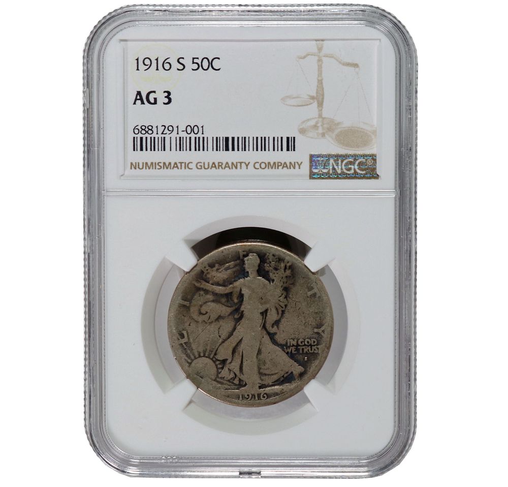 Lot 289: 1916 S Walking Liberty Half Dollar 50c NGC AG3