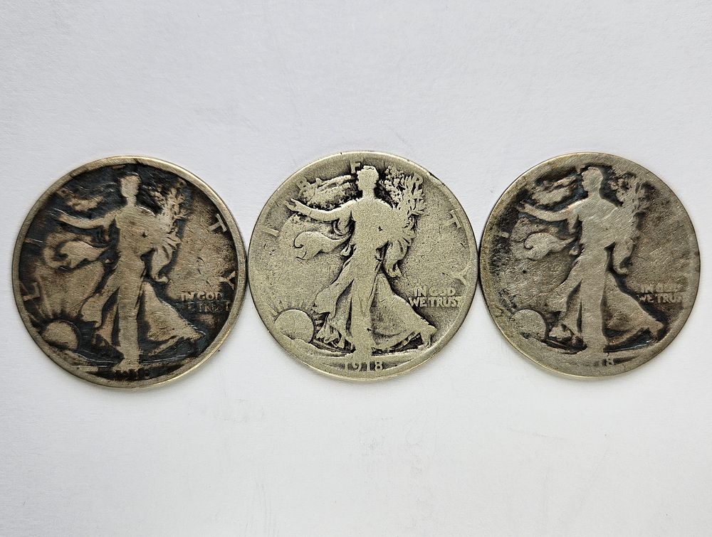 Lot 316: Walking Liberty Silver Half Dollars 1918-P 1918-D & 1918-S