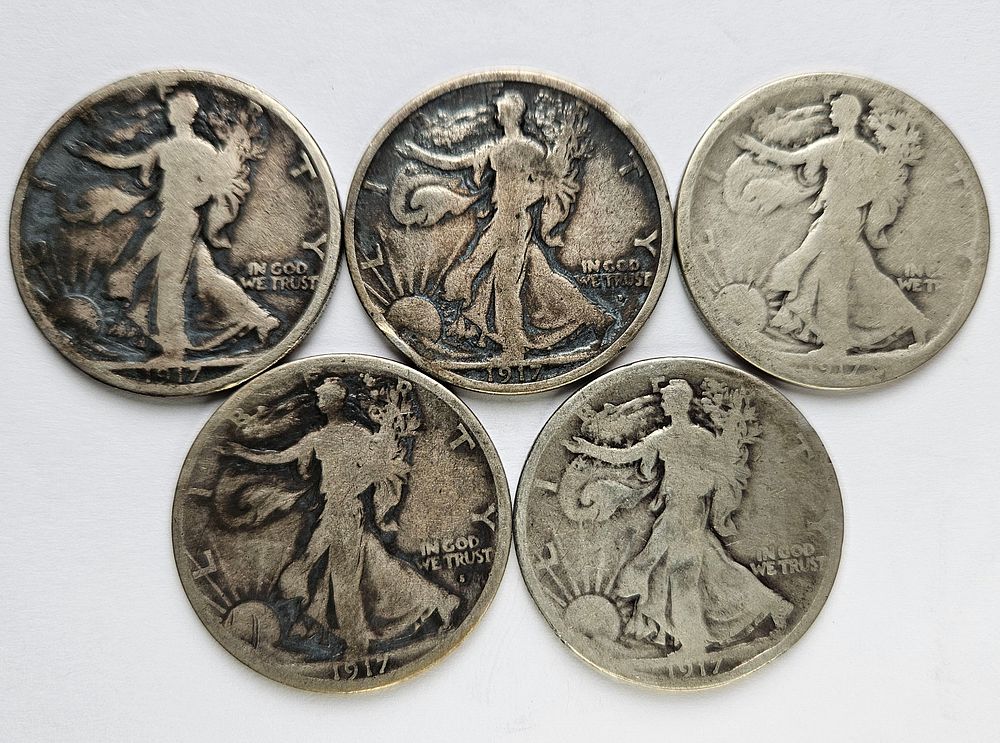 Lot 317: Five Walking Liberty Silver Half Dollars 1917 Set