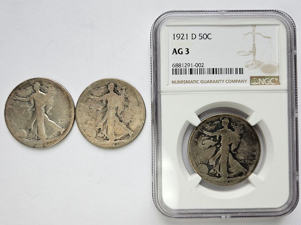 Lot 318: Three Walking Liberty Silver Half Dollars 1921-P-S-D