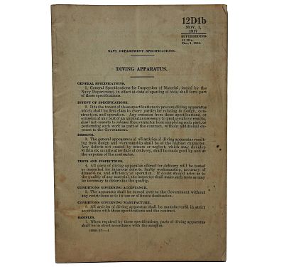 Rare US Navy Diving Apparatus Nov. 1st 1917 Manual Supplement. This is a rare piece of diving 
