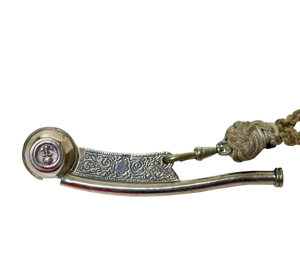Lot 205: Antique Bosun’s Call .925 Silver Whistle w. Macrame Chain