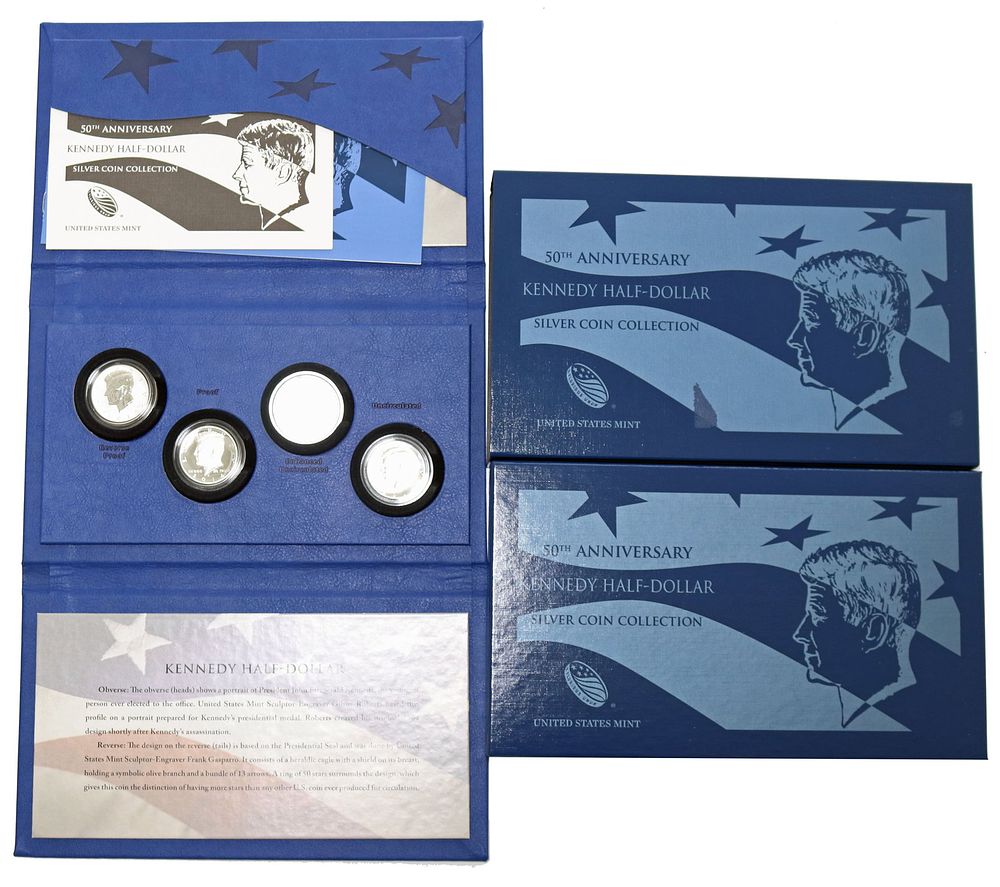 Lot 224: 2014 US Mint 50th Anniversary Kennedy Half Dollar Silver Coin Collection
