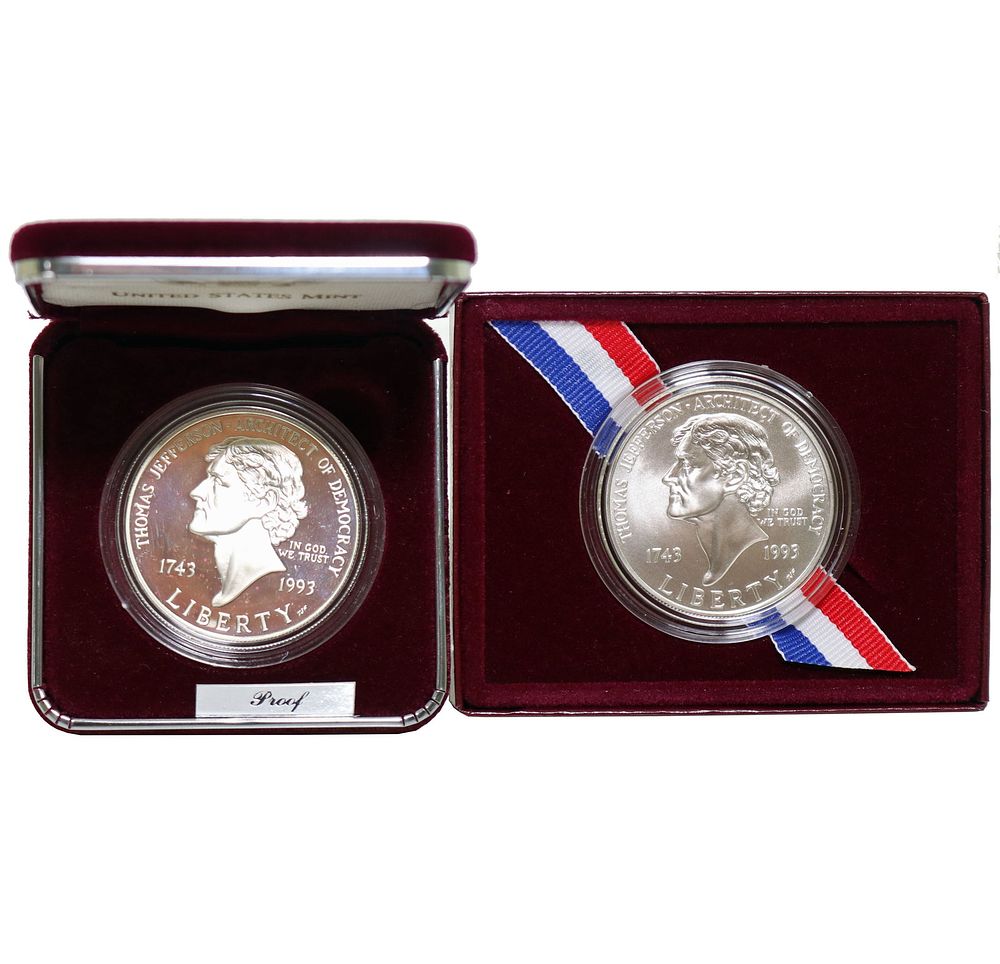 Lot 255: 1993 United States Mint Jefferson 250th Anniversary Silver Dollars