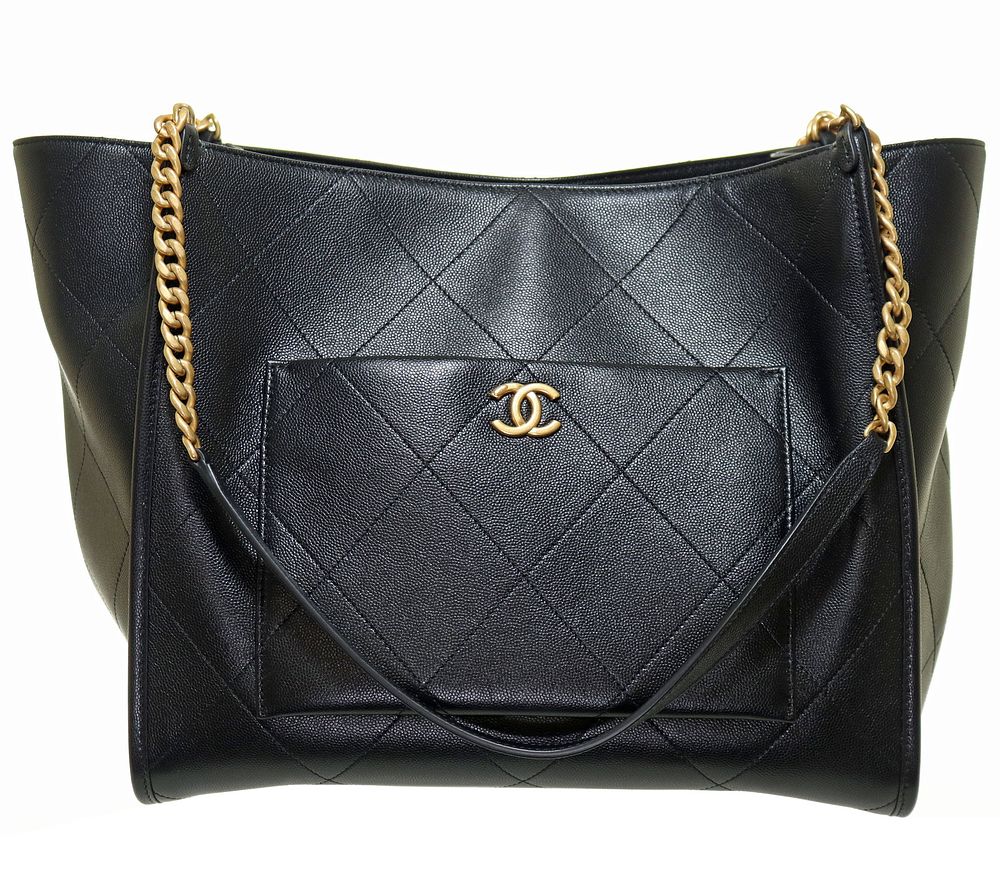 Lot 277: Chanel Caviar Stitched Pocket (Shopping) Large Tote In Black