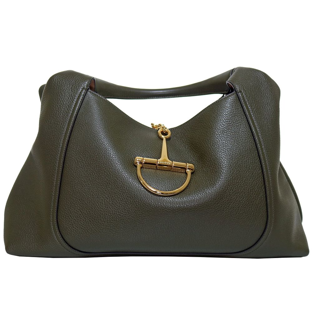 Lot 282: Pristine GUCCI Softbit Maxi Shoulder Bag - Dark Moss or Forest Green Grained Leather