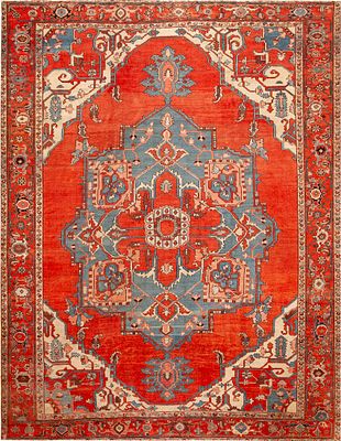 Antique Persian Heriz Serapi Rug 12 ft 8 in x 10 ft 3 in (3.86 m x 3.12 m). Curated collection 