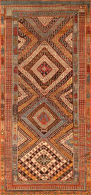 Antique Shivran Marasali Tribal Rug 9 ft 8 in x 4 ft 6 in (2.95 m x 1.37 m). Curated 