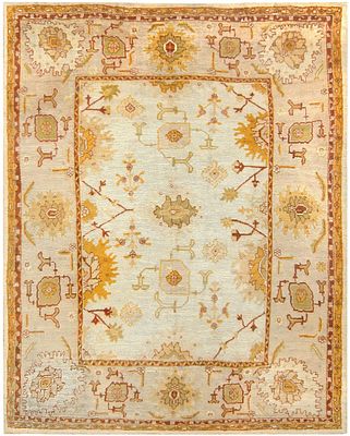 Decorative Room Size Antique Turkish Oushak Carpet 13 ft x 10 ft (3.96 m x 3.05 m). Curated 