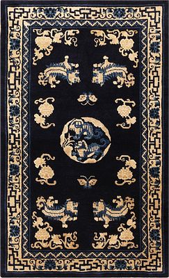 Small Antique Peking Foo Dog Chinese Rug 6 ft 6 in x 4 ft 1 in (1.98 m x 1.24 m). Curated 