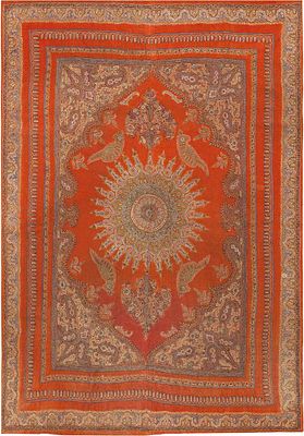 Antique Intricate Persian Isfahan Paisley Bird Design Shawl 5 ft 7 in x 3 ft 10 in (1.7 m x 1.17 m)