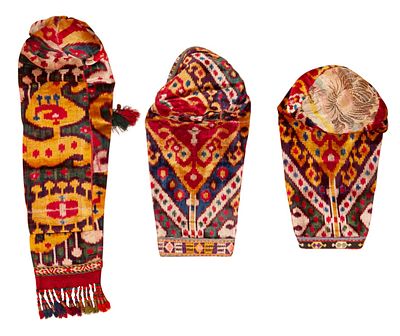 Echoing Ancient Art Antique Uzbek Lakhai Hats Set. Curated collection of antique, vintage and 