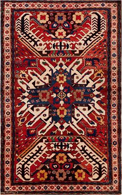 Antique Caucasian Tchelaberd / Eagle Kazak Rug 7 ft 1 in x 4 ft 3 in (2.15 m x 1.29 m). 