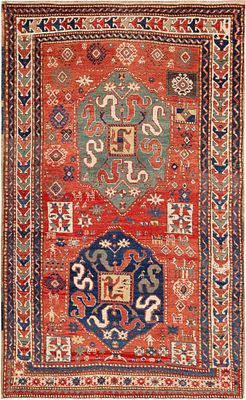 Antique Caucasian Chondoresk / Cloudband Kazak Rug 7 ft 8 in x 4 ft 8 in (2.33 m x 1.42 m). 