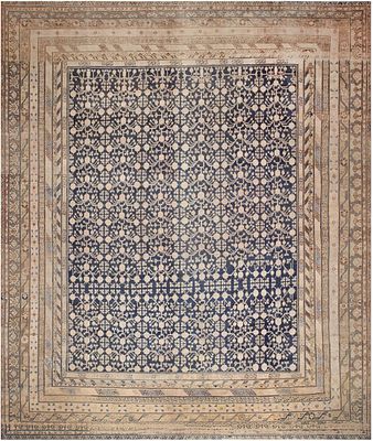 Antique East Turkestan Khotan Pomegranate Rug 18 ft 8 in x 16 ft (5.69 m x 4.88 m). Curated 
