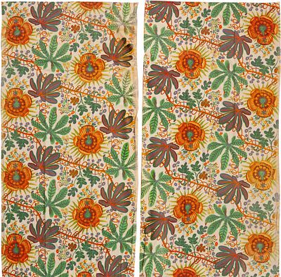 Vintage Pair of Aralia Textiles by Josef Frank 7 ft 8 in x 3 ft 10 in (2.34 m x 1.17 m). Curated 