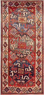 Antique Caucasian Chondoresk / Cloudband Kazak Rug 9 ft 2 in x 4 ft 3 in (2.79 m x 1.29 m). 