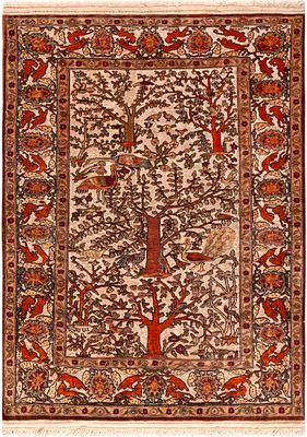 No Reserve - Fine Vintage Hereke Silk and Metallic-Thread Rug, Turkey - 3 ft 7 in x 2 ft 7 in (1.09
