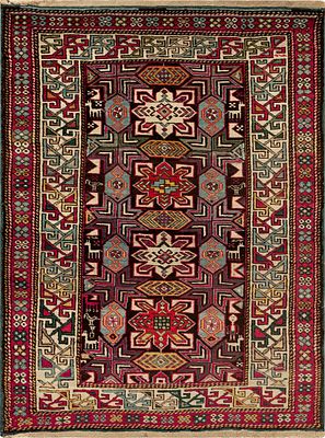 Antique Kuba Rug, Northeast Caucasus, late 19th century - 4 ft 9 in x 3 ft 6 in (1.44 m x 1.06 m). 