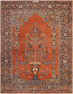 No Reserve Antique Haji Jalili Tabriz Rug circa 1920's - 5 ft 9 in x 4 ft 5 in (1.75 m x 1.34 m). 