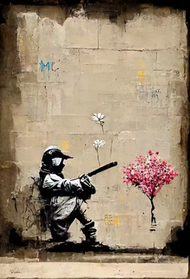 1125/ after Banksy - caching spring vibes 
. הדפס על קנבס 
גודל 40*30 סמ 
מגיע ללא מסגרת