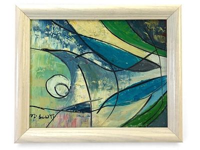 Signed MCM Original Abstract Oil Painting. Signed mid-century modern (MCM) original abstract oil 