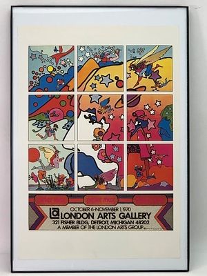 1970 Peter Max London Arts Gallery Poster. 1970 reproduction Peter Max poster promoting art 
