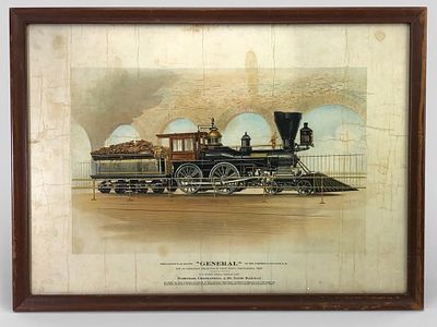 General Railroad Print In Wood Frame. General railroad print depicting the locomotive ‘General’ 