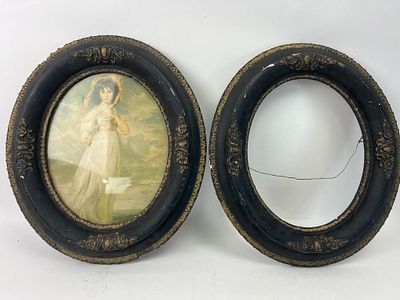 Victorian Gesso Frames With Portrait Prints. Victorian-era oval frames, 14.5&acute;&acute; tall x 12&acute;&acute; wide 