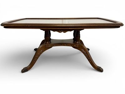 Mahogany Duncan Phyfe Coffee Table W/ Glass Top. Mahogany Duncan Phyfe coffee table featuring a 