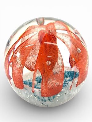 Crystal Clear Art Glass Floral Paperweight. Crystal art glass paperweight featuring a vibrant 