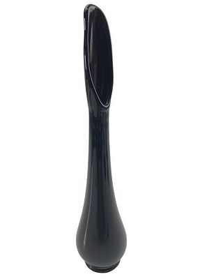 MCM Black Amethyst Glass Swung Vase. Mid-Century Modern swung art glass vase in deep black 