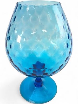 Empoli Italian Art Glass Peacock Blue Optic Snifte. A vintage Italian art glass oversized 