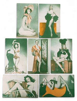 VTG Pin-Up Girl Exhibit Arcade Cards (7). Set of 7 vintage pin-up girl arcade exhibit cards. 