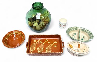 A collection of assorted mixed ceramics including various painted chargers and bowls, together 