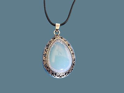 Drop-shaped moonstone pendant with silver-plated metal frame. Average size of the pendant is 4 
